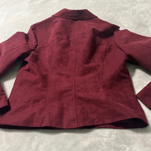 Maison Jules XL Women's Faux Suede Moto Jacket Maroon With Gold Zippers - Picture 11 of 12